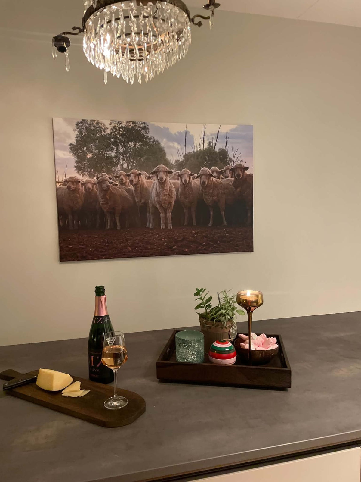 MIDDLE OF NOWHERE print hanging in a customer's kitchen